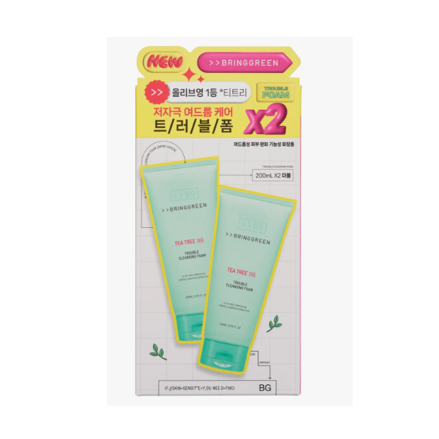 BRING GREEN Tea Tree Cica Trouble Cleansing Foam (200ml X 2)