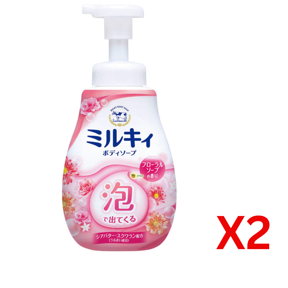 ((BOGO FREE))COW Milky Foaming Body Soap- Flora Fragrance (600ml) 牛乳石鹸  泡で出てくる ミルキィ ボディソープ フローラルソープの香り ポンプ